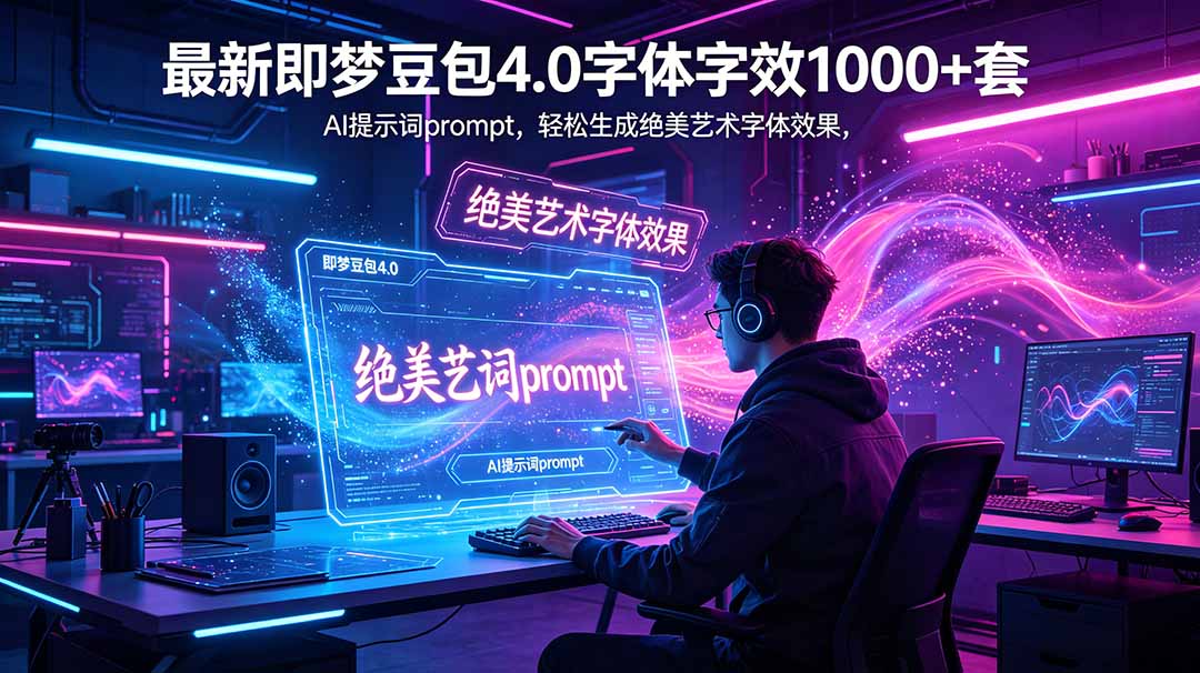 最新即梦豆包4.0字体字效1000+套，AI提示词prompt，轻松生成绝美艺术字体效果-吾爱云课堂