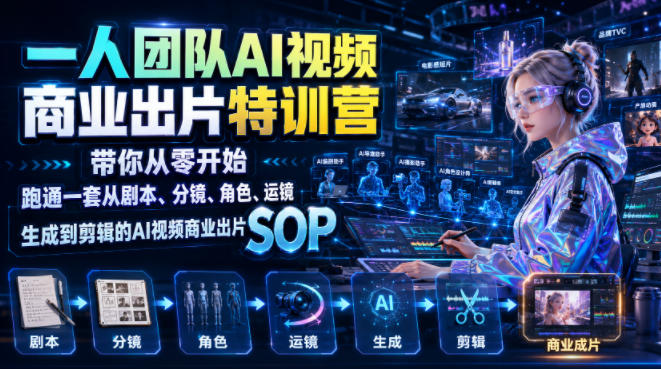 一人团队AI视频商业出片实战课：带你从零开始跑通一套从剧本、分镜、角色、运镜、生成到剪辑的AI视频商业出片SOP-吾爱云课堂