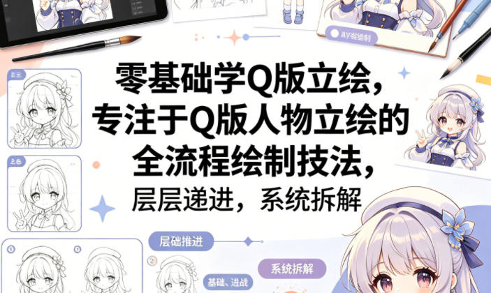 零基础学Q版立绘，专注于Q版人物立绘的全流程绘制技法，层层递进，系统拆解-吾爱云课堂