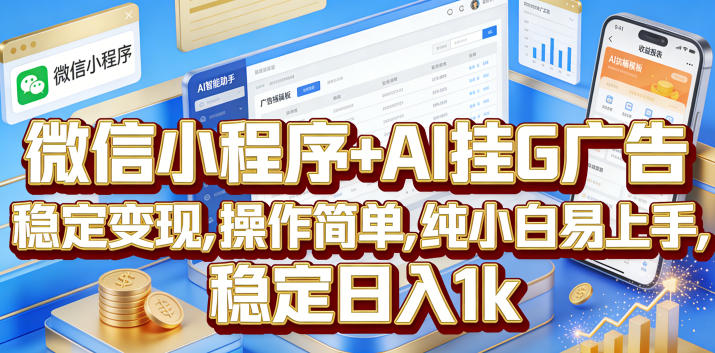 微信小程序+AI挂G广告，稳定变现，操作简单，纯小白易上手，稳定日入1k【揭秘】-吾爱云课堂