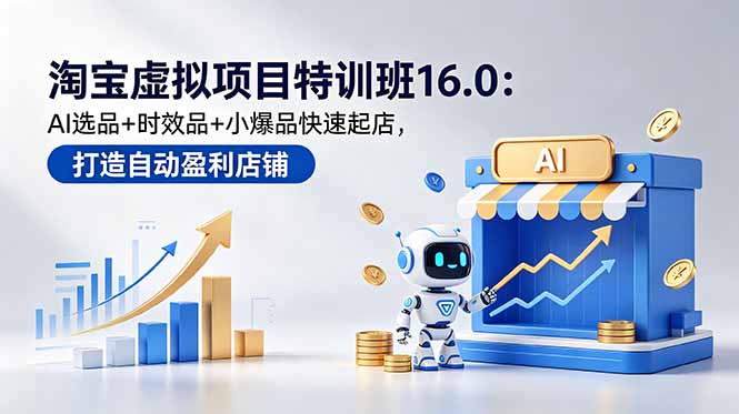 淘宝虚拟项目特训班16.0：AI选品+时效品+小爆品快速起店，打造自动盈利店铺-吾爱云课堂