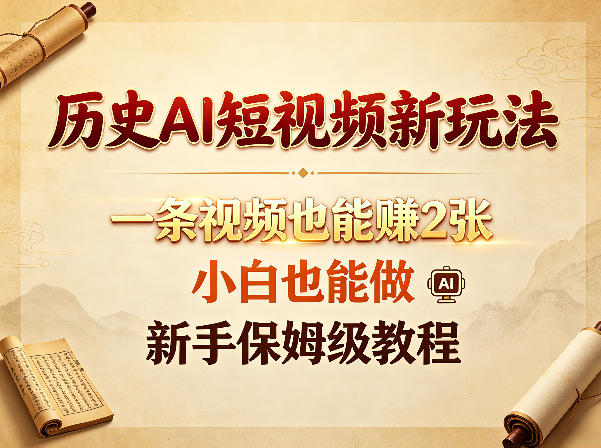 历史AI短视频新玩法，一条视频也能賺2张，小白也能做，新手保姆级教程-吾爱云课堂