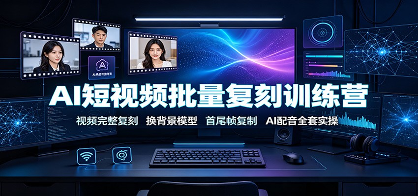 AI短视频批量复刻训练营：视频完整复刻，换背景模型、首尾帧复制、AI配音全套实操-吾爱云课堂