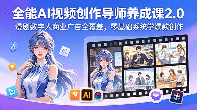 全能AI视频创作导师养成课2.0，漫剧数字人商业广告全覆盖，零基础系统学爆款创作-吾爱云课堂