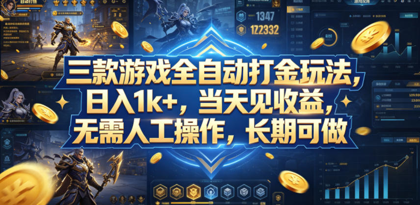 三款游戏全自动打金玩法，日入1k+，当天见收益，无需人工操作，长期可做【揭秘】-吾爱云课堂