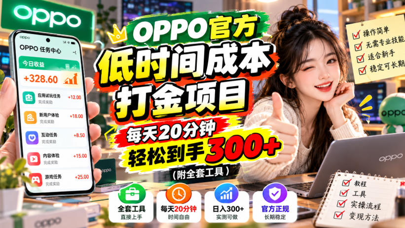 OPPO官方低时间成本打金项目，每天20分钟，轻松到手300+(附全套工具)【揭秘】-吾爱云课堂