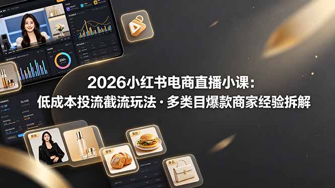 2026小红书电商直播小课，低成本投流截流玩法，多类目爆款商家经验完整拆解教学-吾爱云课堂
