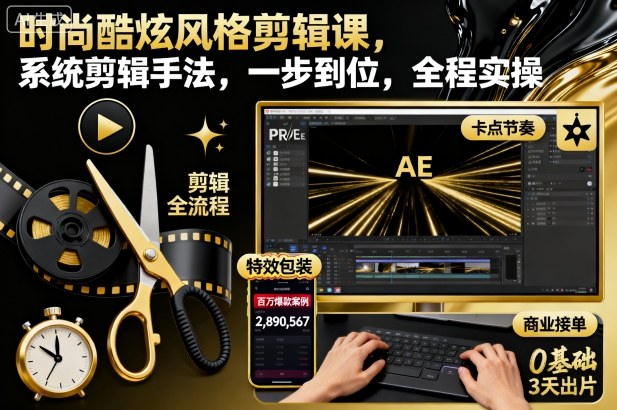时尚酷炫风格剪辑课,系统剪辑手法,一步到位,全程实操-吾爱云课堂