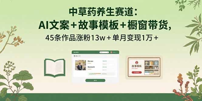 中草药养生赛道:AI文案+故事模板+橱带货,45条作品涨粉13w+单月变现1万+-吾爱云课堂