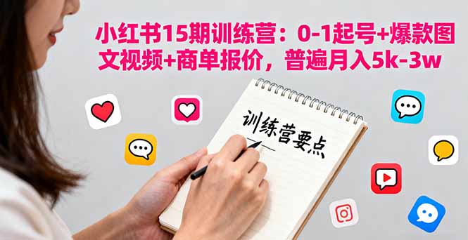 小红书15期训练营:0-1起号+爆款图文视频+商单报价,普遍月入5k-3w-吾爱云课堂