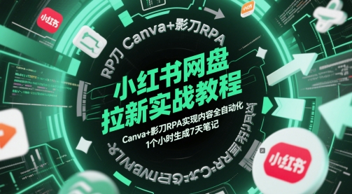 小红书网盘拉新实战教程，Canva+影刀RPA实现内容全自动化，1个小时生成7天笔记-吾爱云课堂