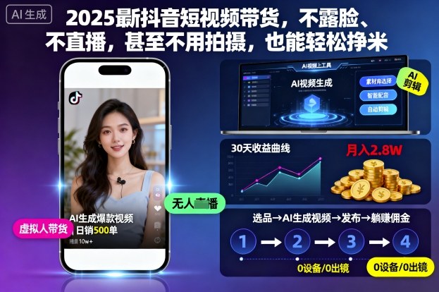 2025最新抖音短视频带货,不露脸、不直播,甚至不用拍摄,也能轻松挣米-吾爱云课堂