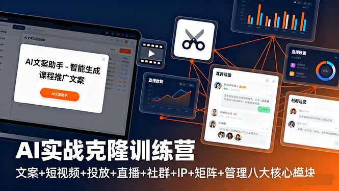 AI实战克隆训练营:文案+短视频+投放+直播+社群+IP+矩阵+管理八大核心模块-吾爱云课堂