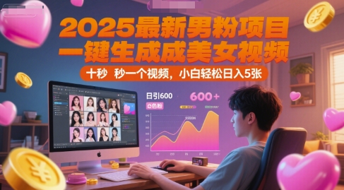 2025最新男粉项目,一键生成美女视频,日引600+色粉 十秒一个视频,小白轻松日入5张【揭秘】-吾爱云课堂