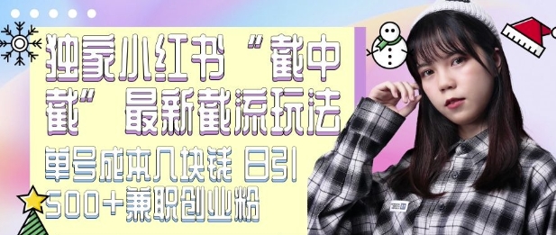 最新小红书截流玩法 独家截中截 单号成本几块钱 日引500+CY粉JZ粉-吾爱云课堂