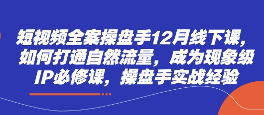 短视频全案操盘手12月线下课,如何打通自然流量,成为现象级IP必修课,操盘手实战经验-吾爱云课堂