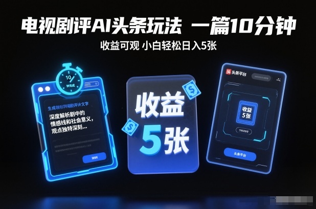 电视剧评AI头条玩法，一篇10分钟，收益可观，小白轻松日入5张+【独家】-吾爱云课堂