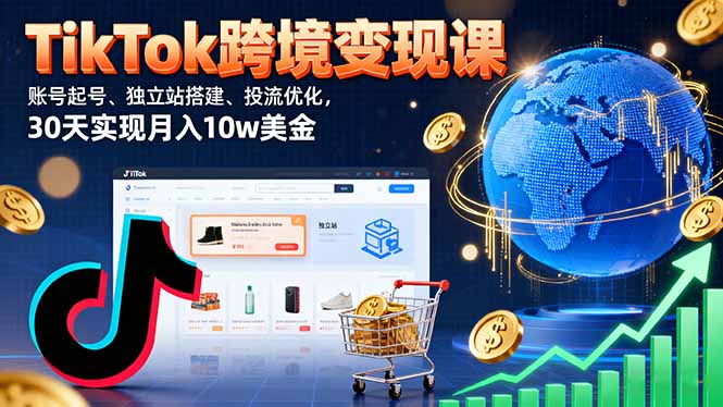 TikTok跨境变现课:账号起号、独立站搭建、投流优化,30天实现月入10w美金-吾爱云课堂