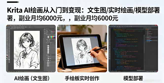 Krita AI绘画从入门到变现:文生图/实时绘画/模型部署,副业月均6000元-吾爱云课堂