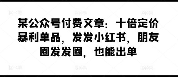 某公众号付费文章:十倍定价暴利单品,发发小红书,朋友圈发发圈,也能出单-吾爱云课堂