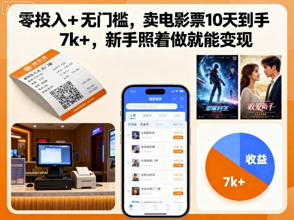 零投入+无门槛,卖电影票10天到手7k+,新手照着做就能变现【揭秘】-吾爱云课堂