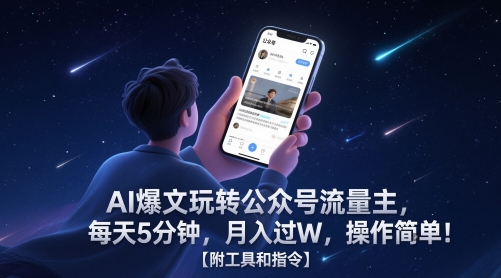 AI爆文玩转公众号流量主，每天5分钟，月入过W，操作简单！【附工具和指令】-吾爱云课堂