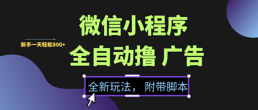 微信小程序挂机撸广告,全新玩法,新手一天轻松800+【附带脚本】-吾爱云课堂