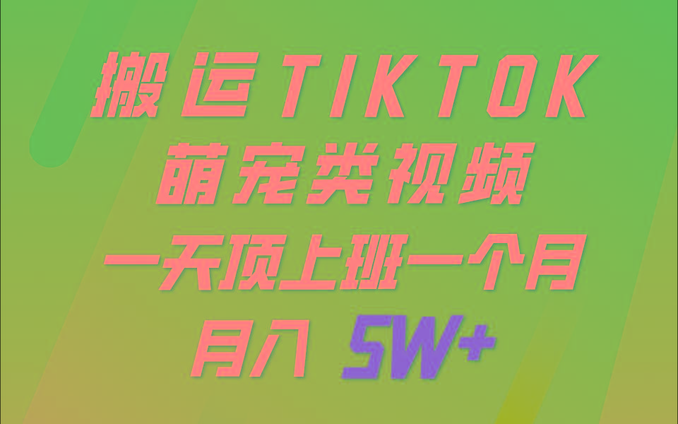 一键搬运TIKTOK萌宠类视频,一部手机即可操作,所有平台均可发布 轻松月入5W+-吾爱云课堂