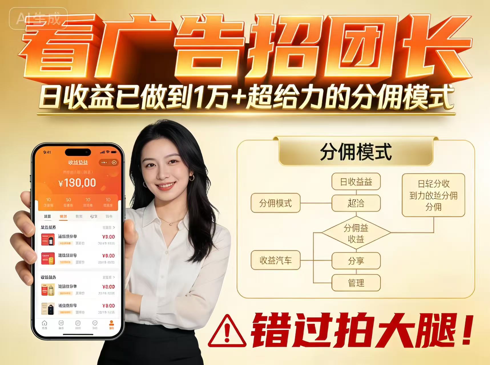 看广告招团长,团队收益已做到日入1万,分佣模式超给力,错过拍大腿-吾爱云课堂