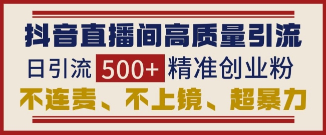 抖音直播间引流创业粉,无需连麦、不用上镜、超暴力,日引流500+高质量精准创业粉-吾爱云课堂