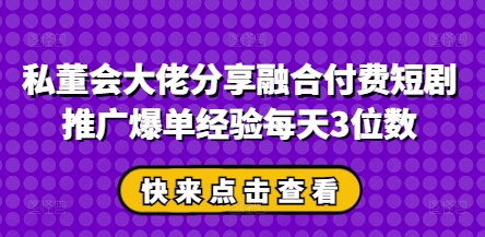 私董会大佬分享融合付费短剧推广爆单经验每天3位数-吾爱云课堂