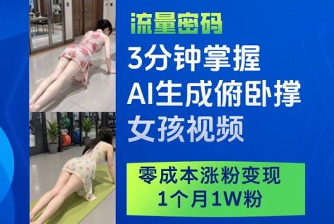 3分钟掌握AI生成俯卧撑女孩视频,零成本涨粉变现,1个月1W粉-吾爱云课堂