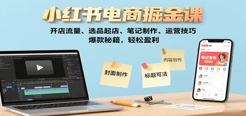 小红书电商掘金课:开店流量、选品起店、笔记制作、运营技巧,爆款秘籍,轻松盈利-吾爱云课堂