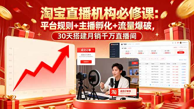 淘宝直播机构必修课:平台规则/主播孵化/流量爆破,30天搭建月销千万直播间-吾爱云课堂