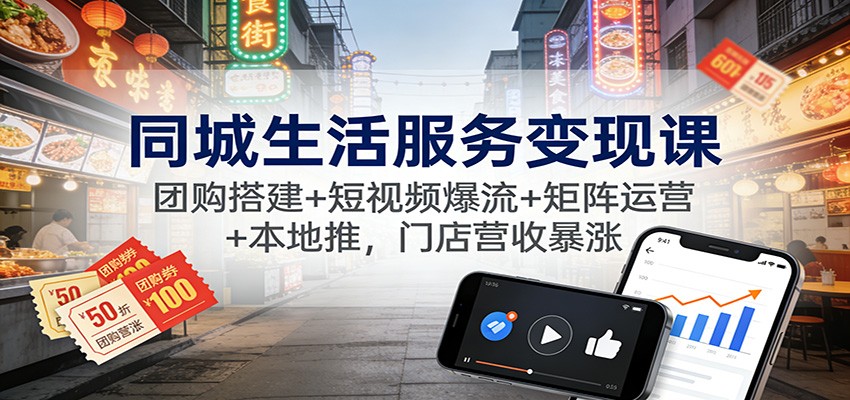 同城生活服务变现课:团购搭建+短视频爆流+矩阵运营+本地推,门店营收暴涨-吾爱云课堂