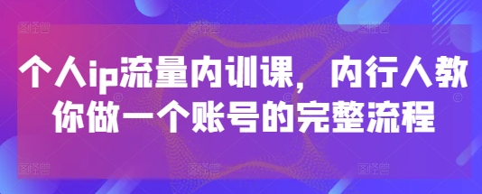 个人ip流量内训课，内行人教你做一个账号的完整流程-吾爱云课堂