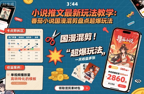 小说推文最新玩法教学,番茄小说国漫混剪盘点超爆玩法,全程干货,一天收益多张-吾爱云课堂