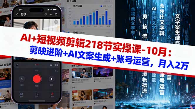 AI+短视频剪辑218节实操课-10月:剪映进阶+AI文案生成+账号运营,月入2万-吾爱云课堂