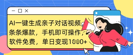 AI一键生成亲子对话视频,条条爆款,一部手机即可操作,单日变现数张-吾爱云课堂