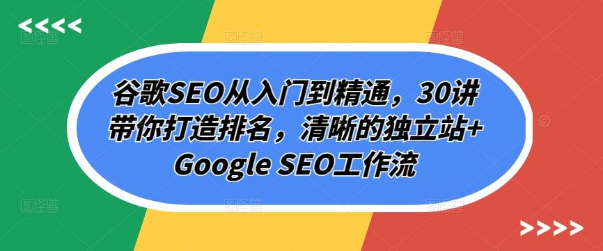 谷歌SEO从入门到精通，30讲带你打造排名，清晰的独立站+Google SEO工作流-吾爱云课堂