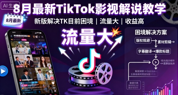 8月最新TikTok影视解说教学，新版解决TK目前困境，流量大，收益高-吾爱云课堂