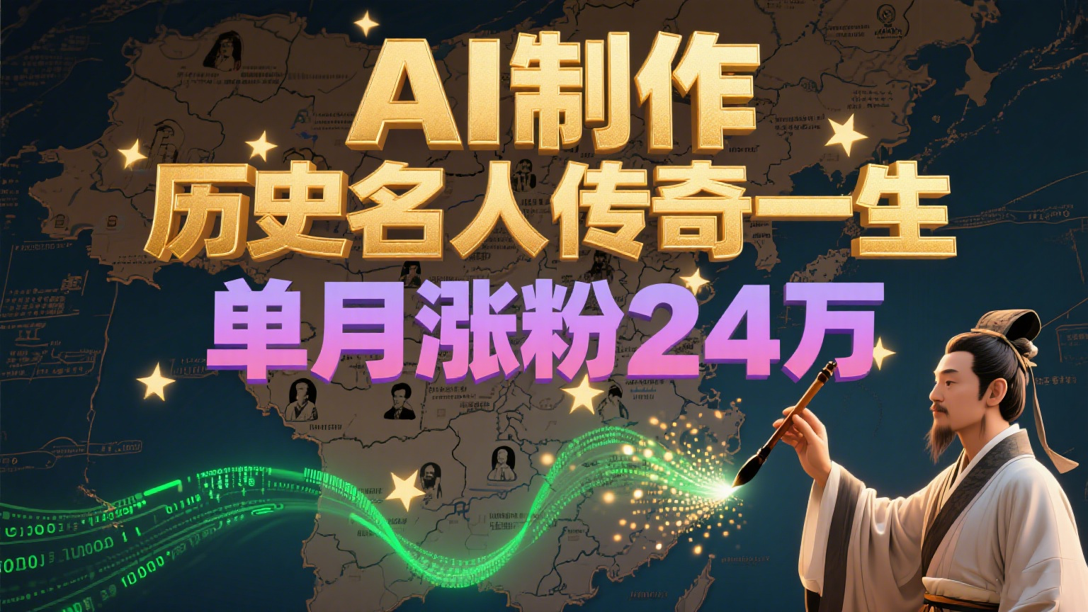 暴力起号！用AI制作历史名人传奇一生，单月涨粉24万，涨粉+变现赛道黑马来了-吾爱云课堂