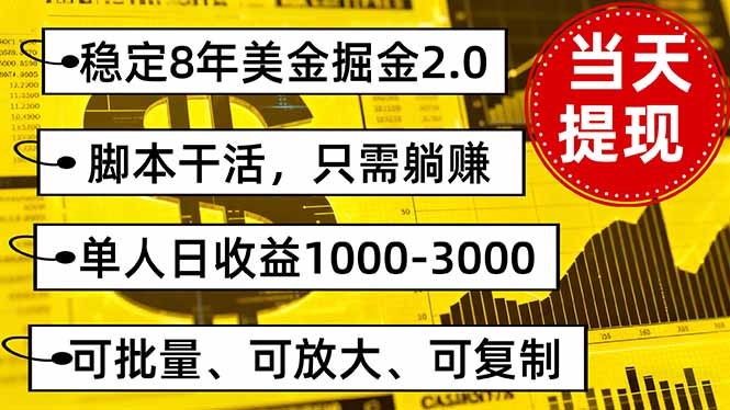 稳定8年美金掘金2.0脚本干活,只需躺赚。单人日收益1000-3000可批量、...-吾爱云课堂
