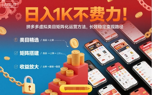 日入1K不费力!拼多多虚拟类目矩阵化运营方法,长效稳定变现路径-吾爱云课堂