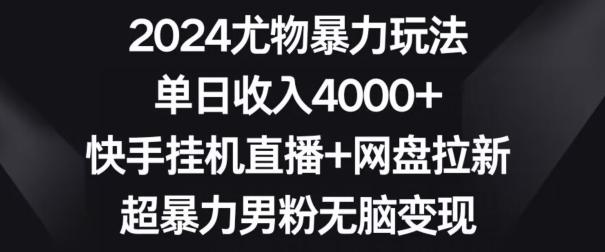 2024尤物暴力玩法，单日收入4000+，快手挂机直播+网盘拉新，超暴力男粉无脑变现【揭秘】-吾爱云课堂