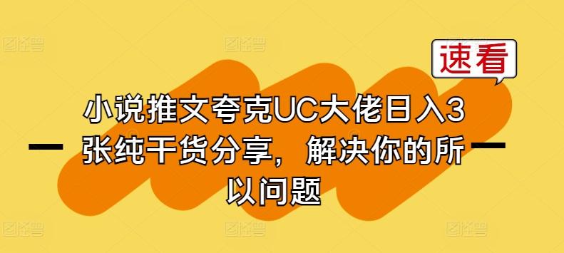 小说推文夸克UC大佬日入3张纯干货分享,解决你的所以问题-吾爱云课堂
