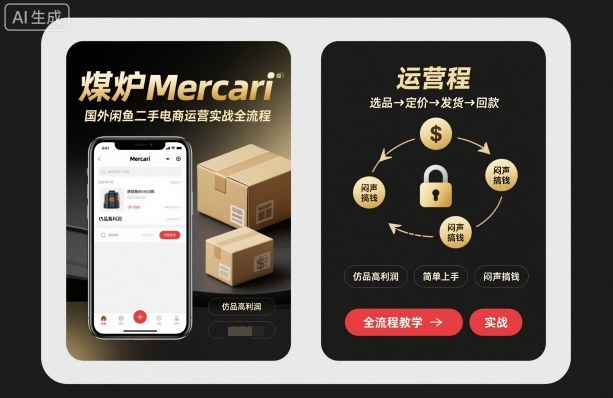 煤炉Mercari国外闲鱼二手电商运营实战全流程,仿品高利润,简单上手,闷声搞钱-吾爱云课堂