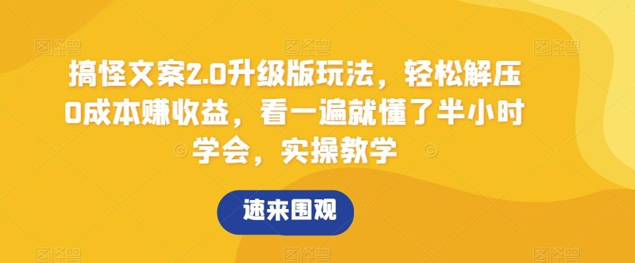 搞怪文案2.0升级版玩法,轻松解压0成本赚收益,看一遍就懂了半小时学会,实操教学【揭秘】-吾爱云课堂