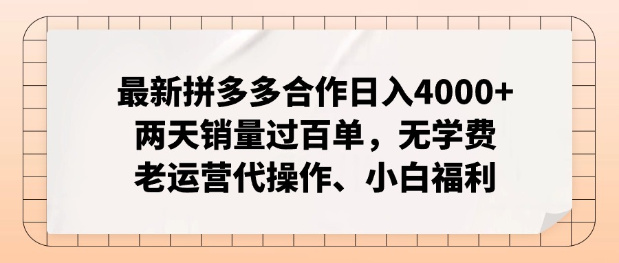 拼多多最新合作日入4000+两天销量过百单,无学费、老运营代操作、小白福利-吾爱云课堂