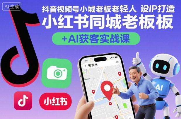 抖音视频号小红书同城老板轻人设IP打造+AI获客实战课,人设打造-算法拆解-拍摄剪辑-内容运营-AI创作-吾爱云课堂